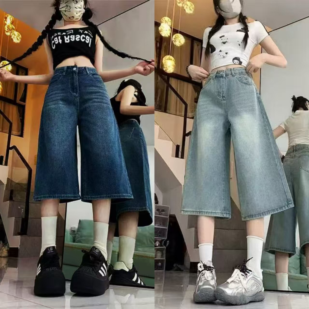 กางเกงยีนส์ขายาวทรงตรง ขากว้าง ทรงหลวม เอวสูง สไตล์เรโทร ซักได้ ใส่ได้สบาย สไตล์ลำลองjean #075