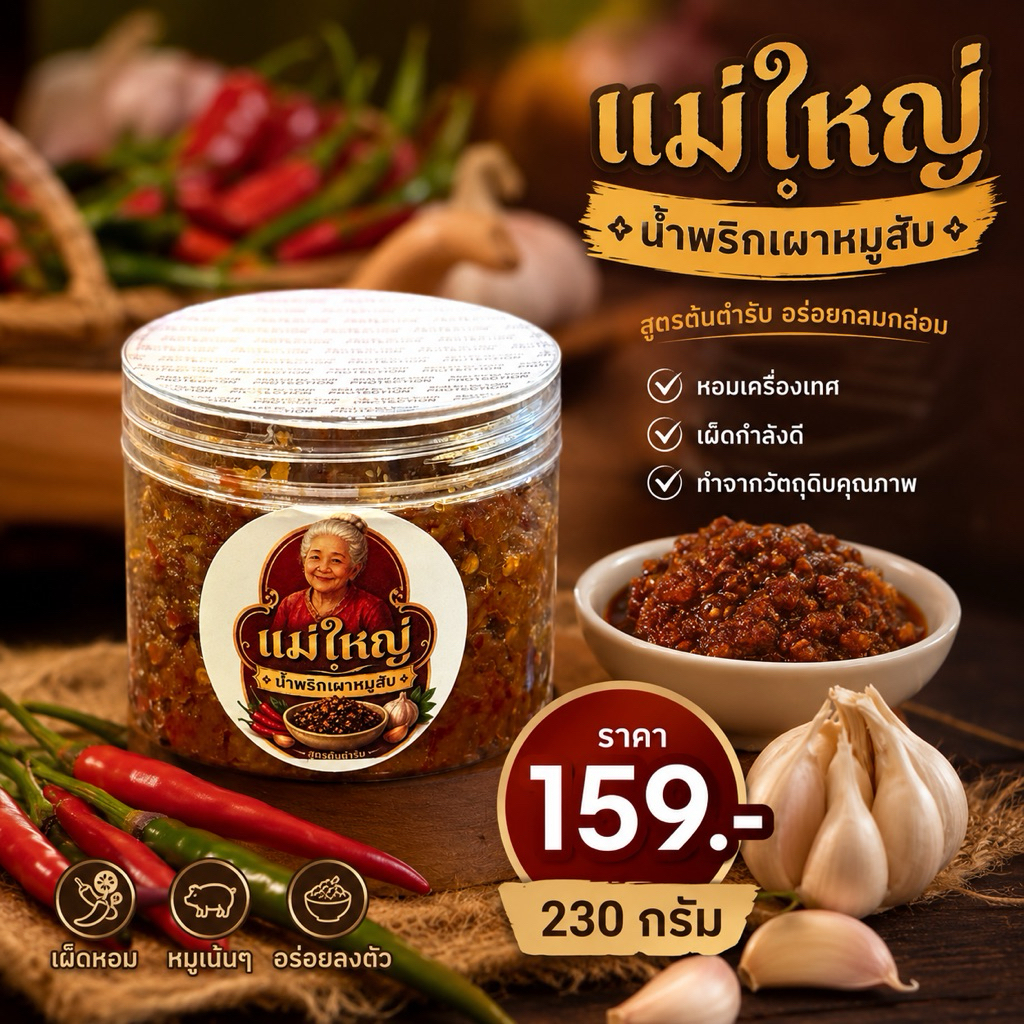 แม่ใหญ่น้ำพริกเผาหมูสับ สูตรดั้งเดิม