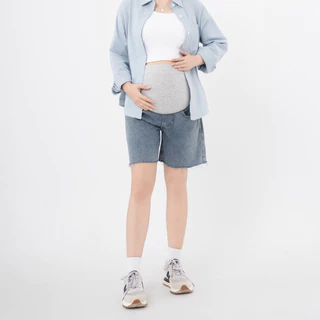 MACHIKO | S16 กางเกงยีนส์ขาสั้นคนท้อง ผ้ายีนส์ ช่วงหน้าท้องผ้าคอตตอน มีสายปรับขนาดเอว ใส่สบาย ใส่ได้ยันหลังคลอด