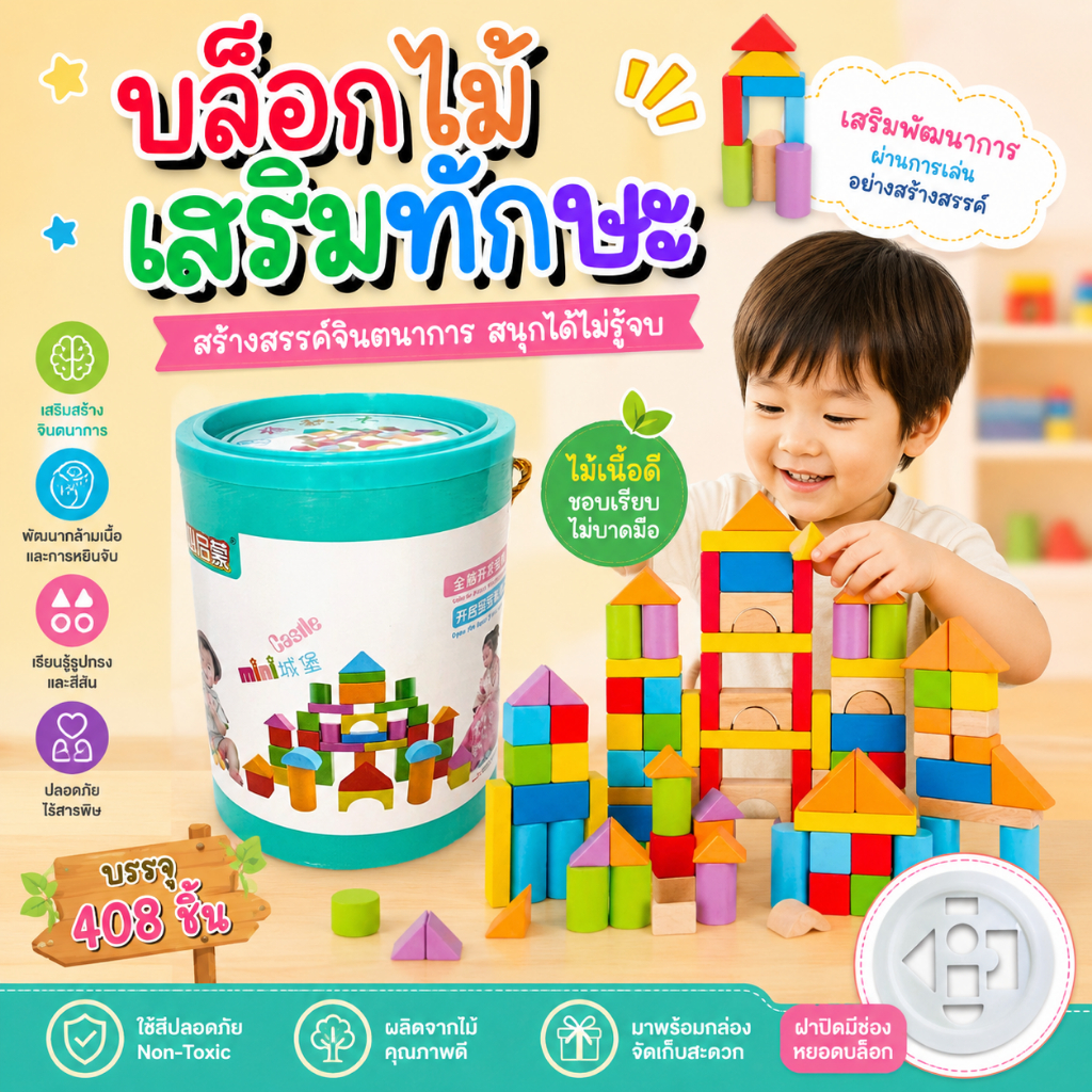 ของเล่นไม้ กล่องกิจกรรมไม้ บล็อคไม้ บล๊อคหยอด ทรงเรขาคณิต ช่วยเสริมสร้างพัฒนาการ ของเล่นเด็ก