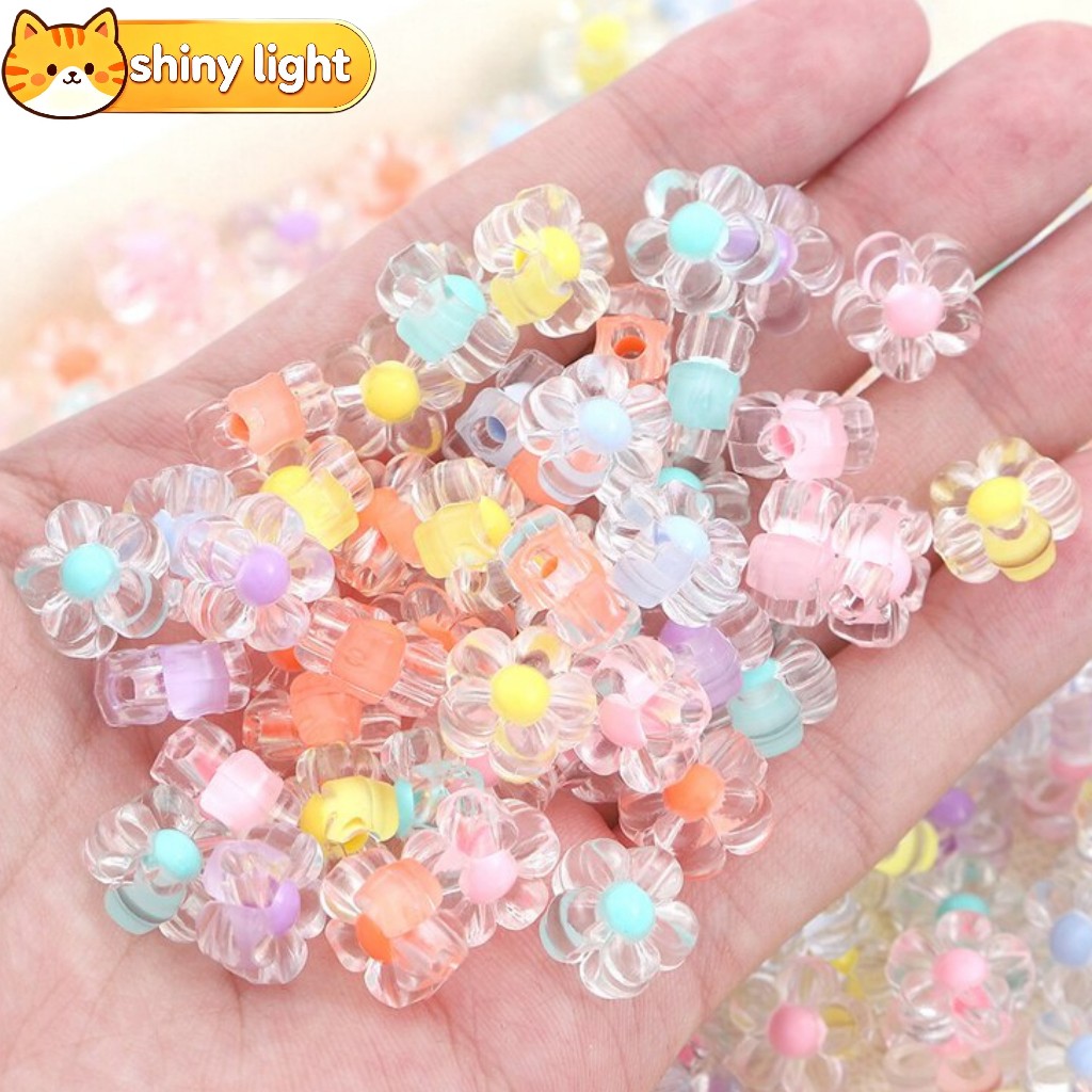 ลูกปัดอะครีลิคใสสีสันรูปดอกบ๊วย 12 มม. 50 ชิ้น สำหรับ DIY สร้อยข้อมือ สร้อยคอ ต่างหู พวงกุญแจ งานแฮนด์เมด