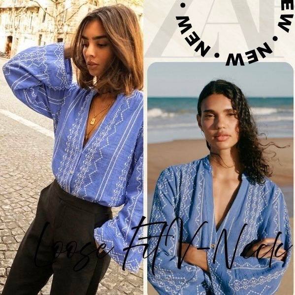 ZA-RA เพิ่งมาใหม่ล่าสุด ดีไซน์ทรงผู้ดี ปักลายทั้งตัว แมทช์เข้ากับเสื้อผ้าใส่ตู้ ป้ายครบแทรกพร้อม เสื้อเชิ้ตแต่งฉลุคอกลม