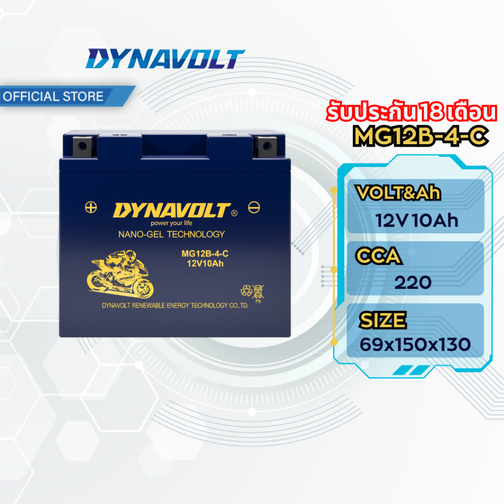 DYNAVOLT MG12B-4-C แบตเตอรี่มอเตอร์ไซค์ แบตเตอรี่ นาโนเจล