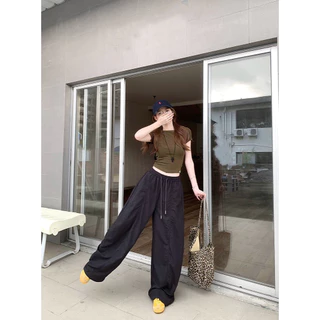 [Solid-colored casual pants]เกาหลีรุ่นวินเทจผู้หญิงสบาย ๆ แจ๊สเต้นรำเทรนด์กีฬาขากว้างกางเกง