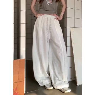[Solid-colored casual pants]เกาหลีรุ่นวินเทจผู้หญิงสบาย ๆ แจ๊สเต้นรำเทรนด์กีฬาขากว้างกางเกง