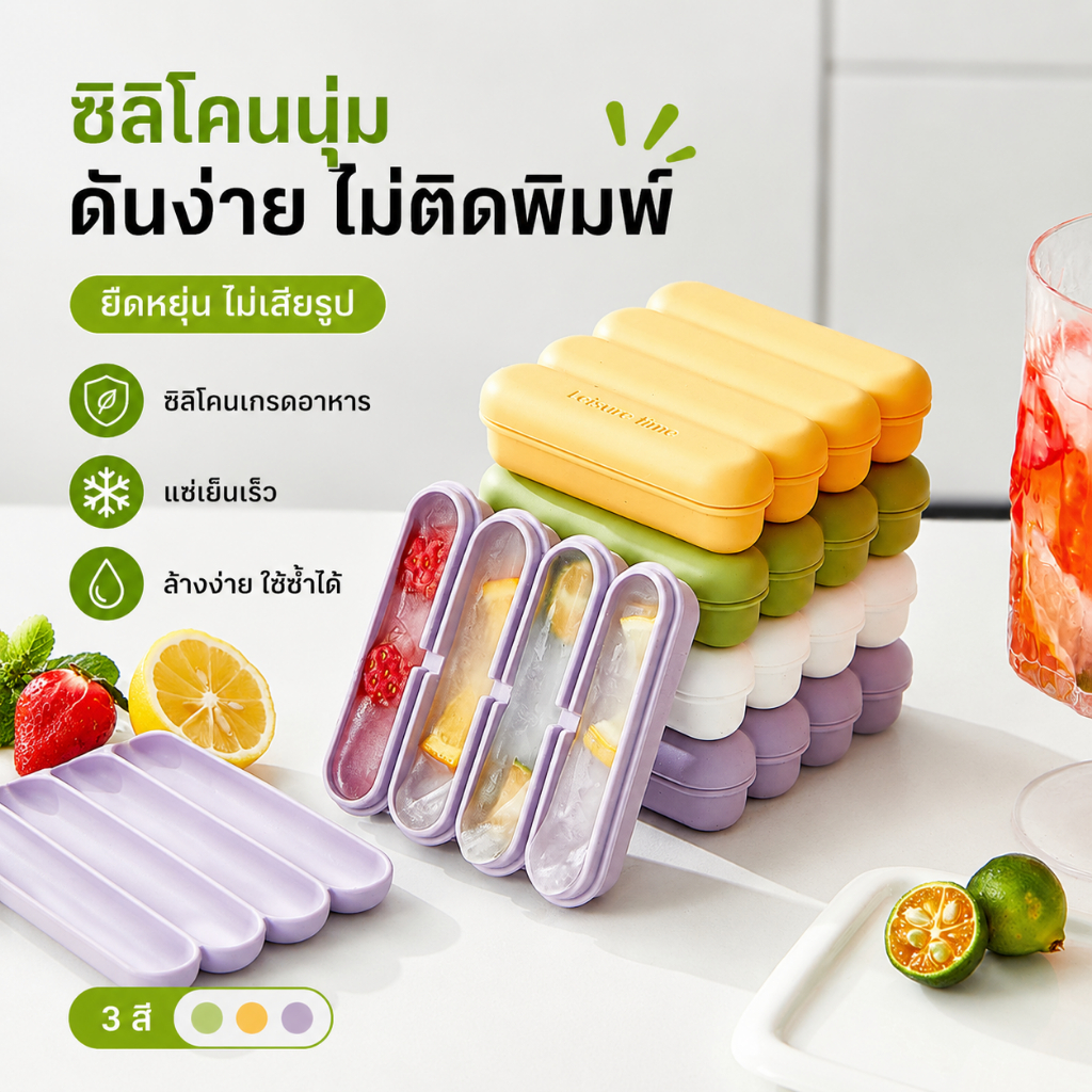 [พร้อมส่ง] แม่พิมพ์น้ำแข็งแท่งยาว ซิลิโคนเกรดอาหาร ถอดง่าย ไม่ติดพิมพ์ ใส่ขวดได้ ใช้ซ้ำได้ แช่เย็นเร็ว สำหรับน้ำผลไม้ กา