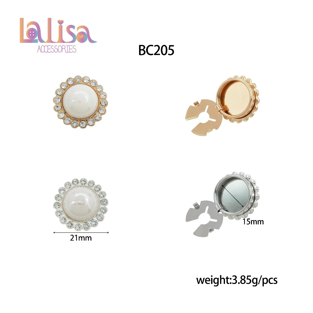 กระดุมติดเสื้อแฟชั่น ดีไซน์หรู ไข่มุกล้อมคริสตัล alloy button cover BC205