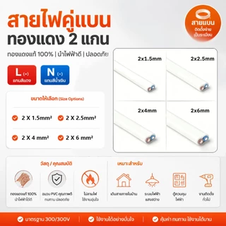 【สินค้าพร้อมส่ง ส่งถึงภายใน 3 วัน!】สายไฟ 2 แกน แบบหุ้มสำหรับใช้ในบ้าน ขนาด 1.5/2.5/4/6 ตารางมิลลิเมตร ผลิตจากทองแดงบริสุ