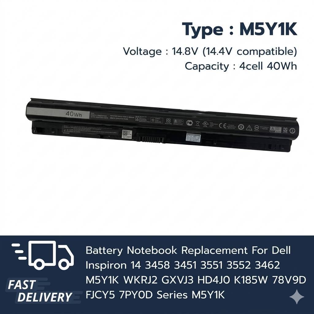 แบตเตอรี่โน้ตบุ๊ก M5Y1K Replacement for Inspiron 14 3458 3451 3551 3552 3462 15-5558 15-5758 ประกัน 1 ปี