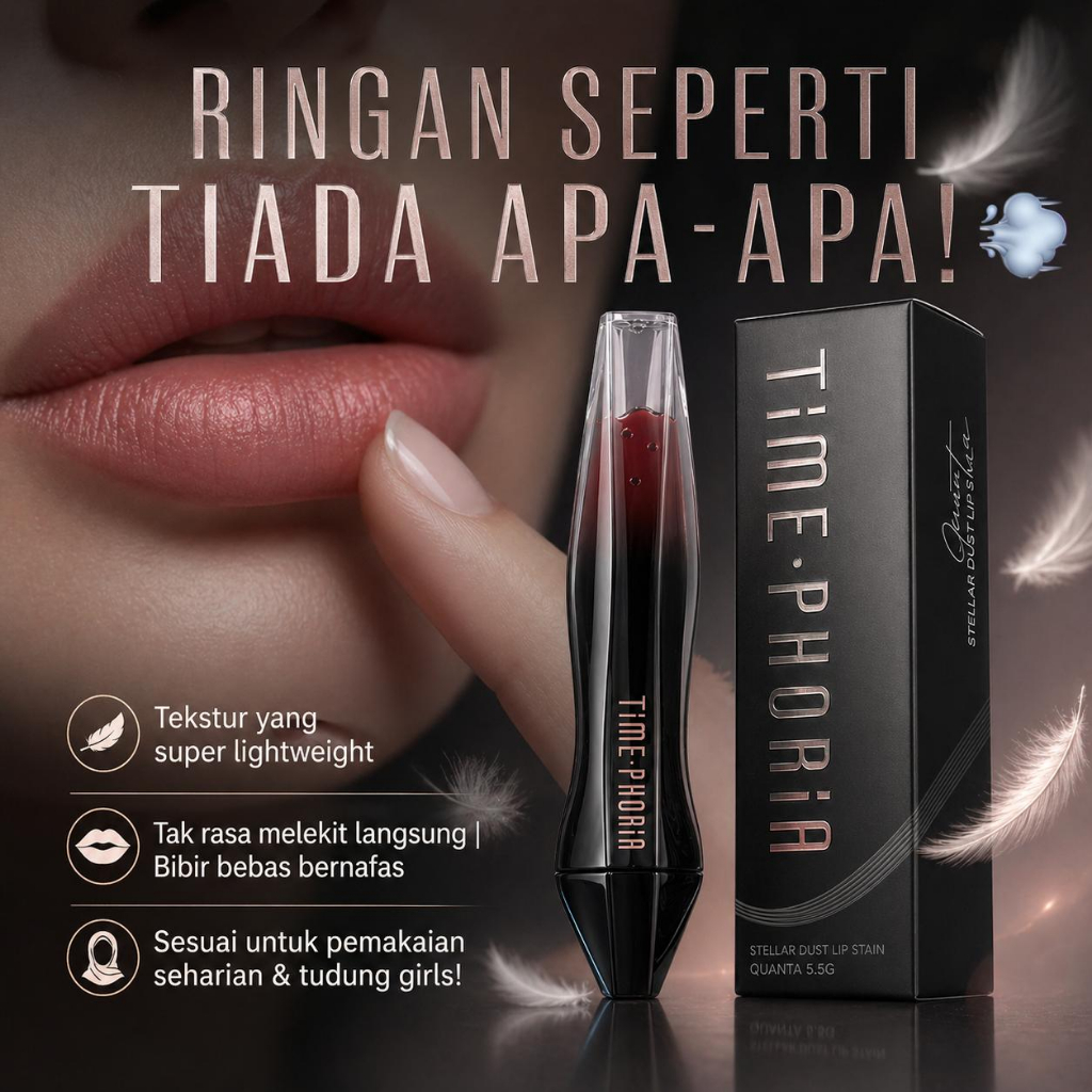 Time Phoria Stellar Dust Lip Stain 24H Lasting Lightweight Vibrant Color 5ml with Multiple Shades เกลี่ยง่าย ติดทนนาน