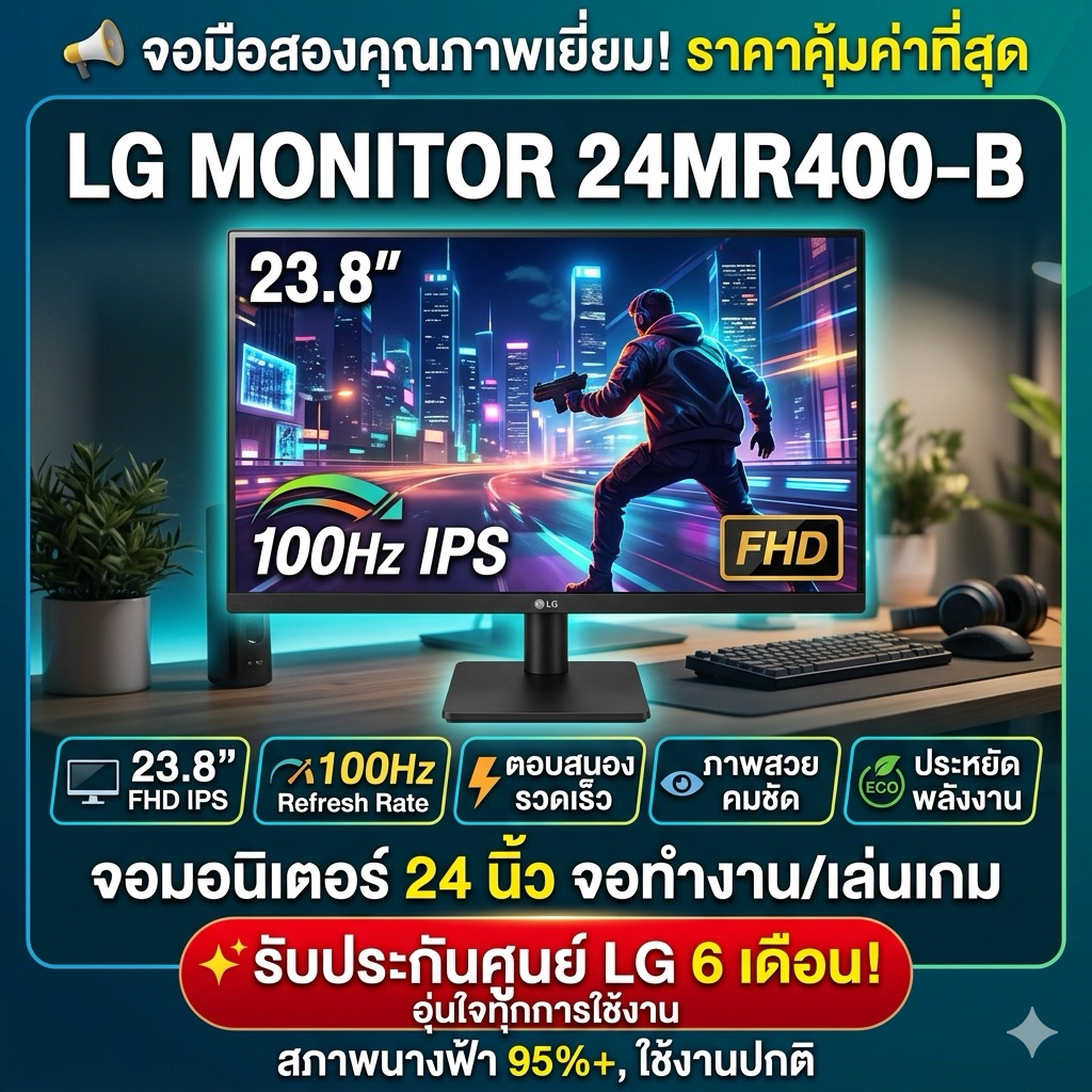 จอมือสอง LG Monitor 24MR400-B - 23.8″ FHD, IPS 100Hz จอมอนิเตอร์ 24นิ้ว รับประกันศูนย์ 6 เดือน