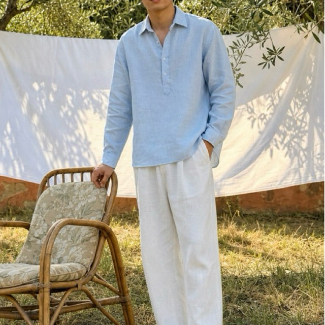 Blue linen henley shirt