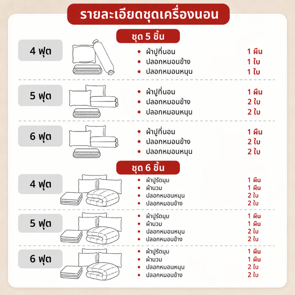 HT ชุดผ้าปูที่นอนพร้อมผ้านวม 6 ชิ้น 3.5/5/6 ฟุต สีพื้น thumbnail 4