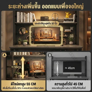 Owens💥โต๊ะทำงาน โต๊ะคอมพิวเตอร์ diy pegboard+ชั้นวางหนังสือบนโต๊ะ ขาโต๊ะเสริมรูปตัว K มีช่องเก็บสายในตัว ติดตั้งง่ายDesk