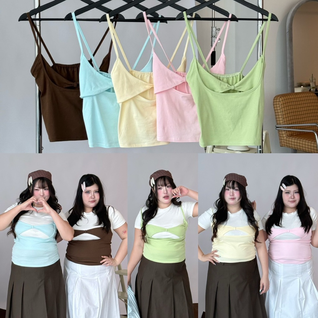 /WP/ เสื้อสายเดี่ยวพาสเทล มีไซส์อก38-52 ดีเทลจีบด้านหน้า ใส่เดี่ยว หรือแมทช์กับเสื้อยืด น่ารักลงตัว #เสื้อผ้าสาวอวบอ้วน