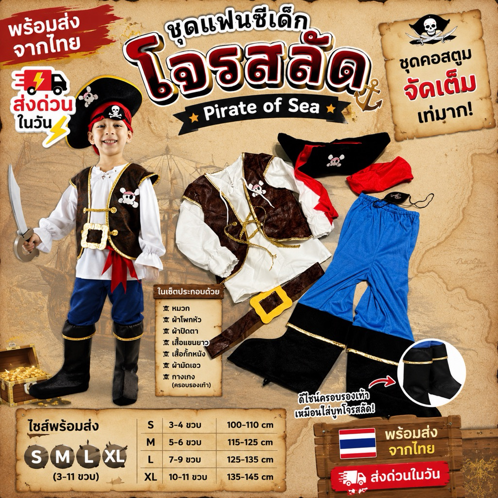 ชุดแฟนซีเด็ก โจรสลัด Pirate of sea (FANCY411)