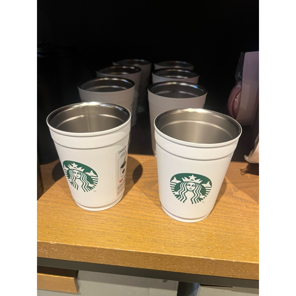 Starbucksคอลซากะรุปีนี้🌸 Japan 2-Way Stainless Steel Cup / Holder Matte White 355ml.