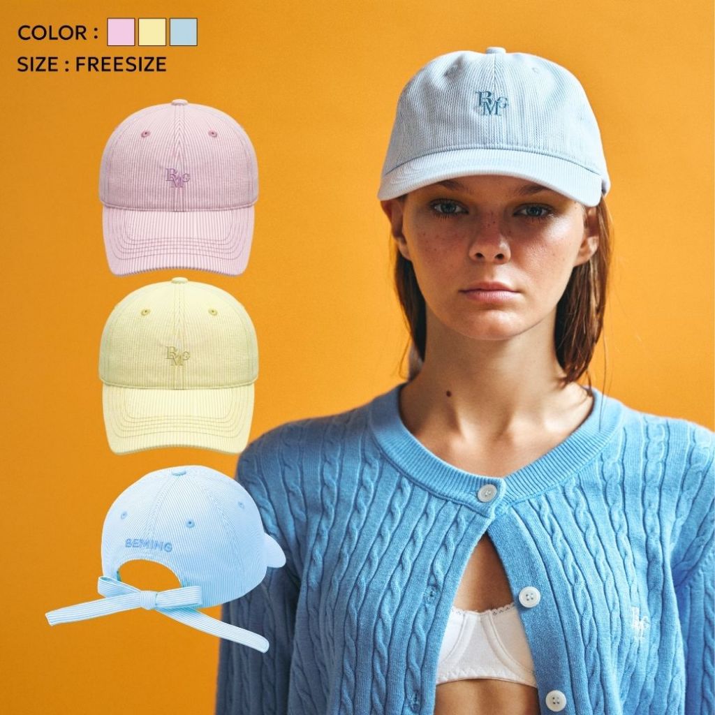 Bemingcap004-BMG Bow Cap - หมวกลายทางดีไซน์สายผูกโบว์ด้านหลัง สามารถปรับระดับได้