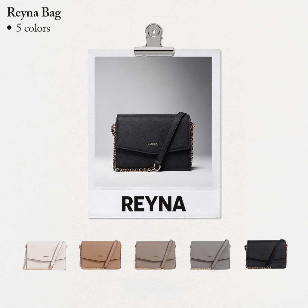 (ไม่มีกล่อง) MUNIGA รุ่น "Reyna" กระเป๋าสะพายสายโซ่ อะไหล่ทอง มีหนังรองบ่า สำหรับผู้หญิง