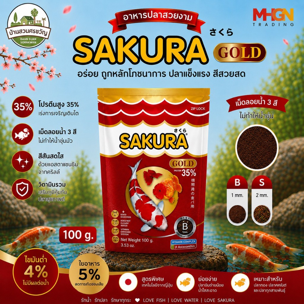 อาหารปลาซากุระ Sakura Gold ขนาด 100 กรัม