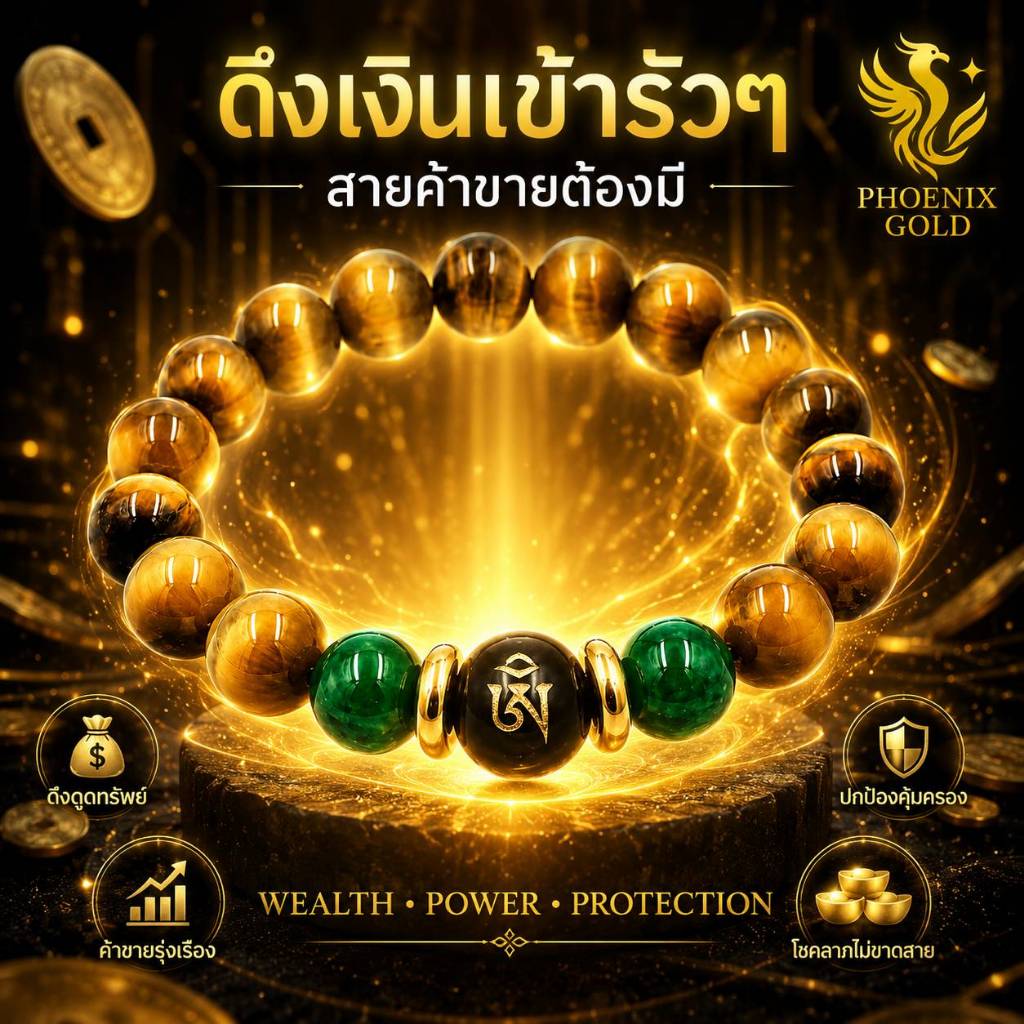 สร้อยข้อมือหินมงคล กำไลหินแท้ พรีเมียม ชายหญิง Golden Tiger Eye หยกจักรพรรดิ นิลดำทิเบต พลังมั่งคั่ง