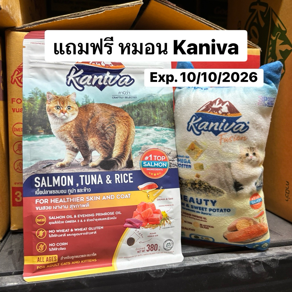 ❌ exp. 17/04/2026 ❌ อาหารแมว Kaniva Cat 370 g. แถมฟรี ตุ๊กตาแคทนิป อาหารเม็ด เกรดพรีเมียม ไก่ แซลมอน