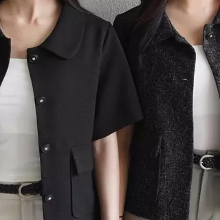 Lawyer Store [ 5321630 ] เสื้อคอปกแขนสั้น กระเป๋าคู่ แต่งกระดุม ซับในทั้งตัว งานพรีเมี่ยม สไตล์สูท เสื้อทวิต สวมใส่สบาย