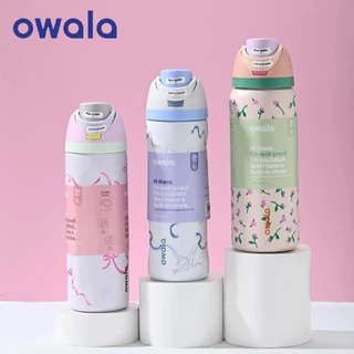 （มีให้เลือกหลายประเภท）Owala freesip Minecraft 16OZ/24oz/32oz ขวดน้ำเก็บความเย็น แถมซองคลุมแก้วและหลอดดื่มฟ
