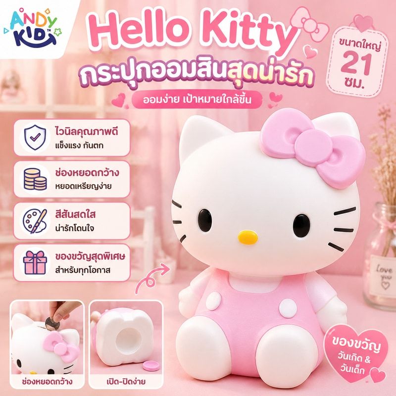 กระปุกออมสิน Hello Kitty สุดน่ารัก กระปุกออมสินไวนิลกันตกรูปแมว KT ของขวัญวันเกิด