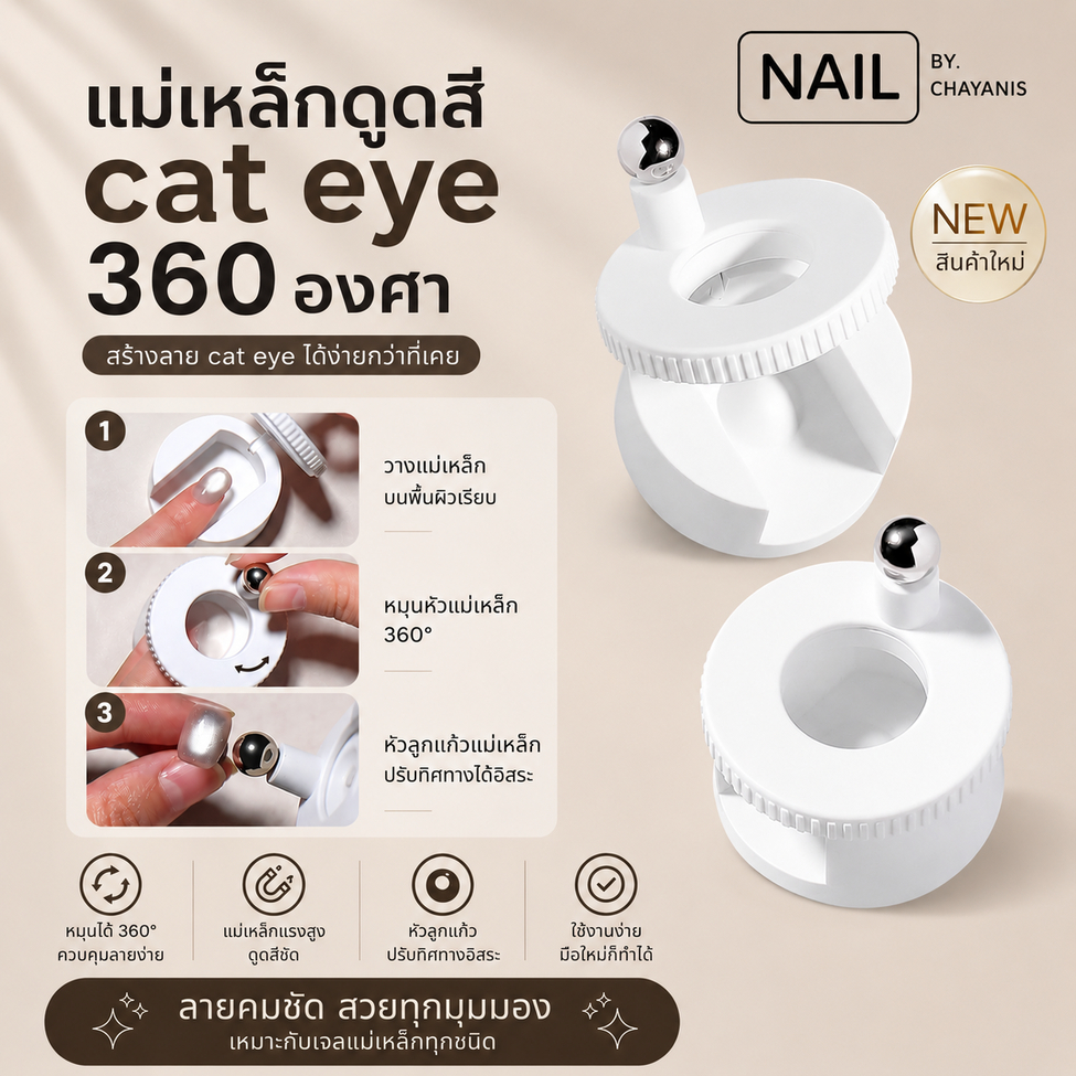 แม่เหล็กดูดสีเจลลูกแก้ว Cat Eye 360 องศา