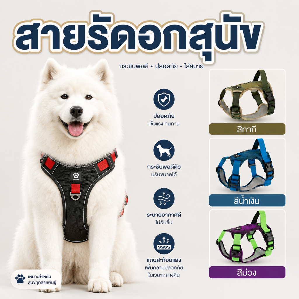 เสื้อรัดอกสุนัข L-XL พร้อมแถบสะท้อนแสง แข็งแรงพิเศษ