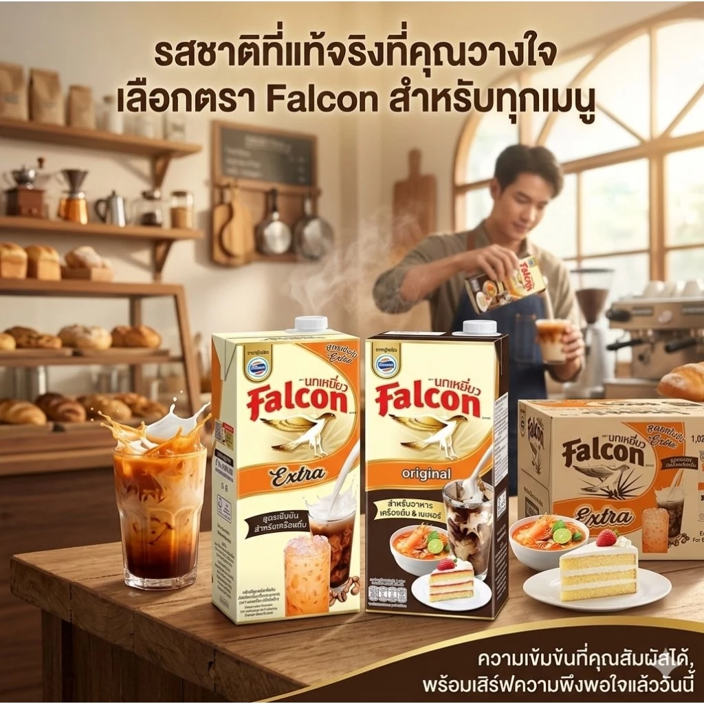 Falcon นกเหยี่ยว นมข้นจืด เอ็กซ์ตร้า/ปรุงแต่ง ขนาด 1 ลิตร ยกลัง 12 กล่อง