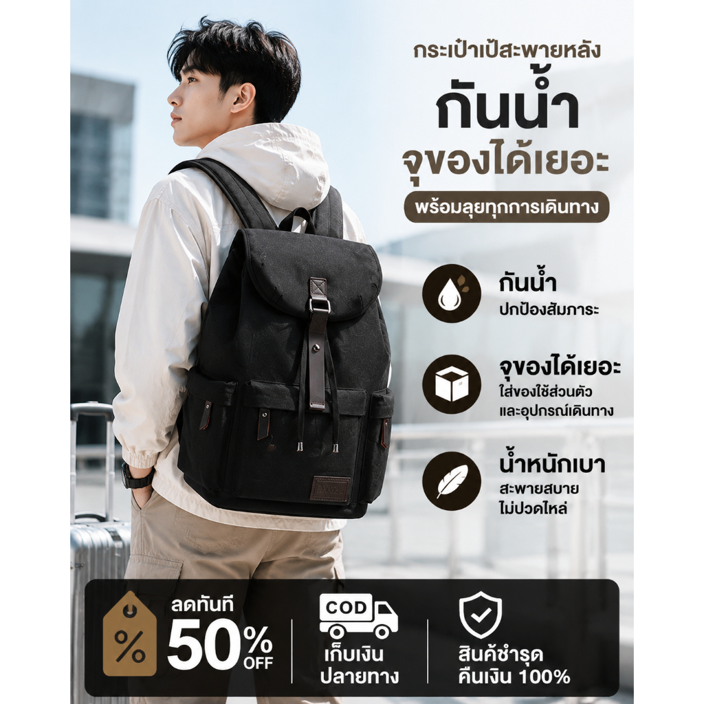 กระเป๋าเป้สะพายหลัง สําหรับผู้ชาย กันน้ำ จุของได้เยอะ น้ำหนักเบา ใส่โทรศัพท์ กุญแจ ออกกำลังกาย