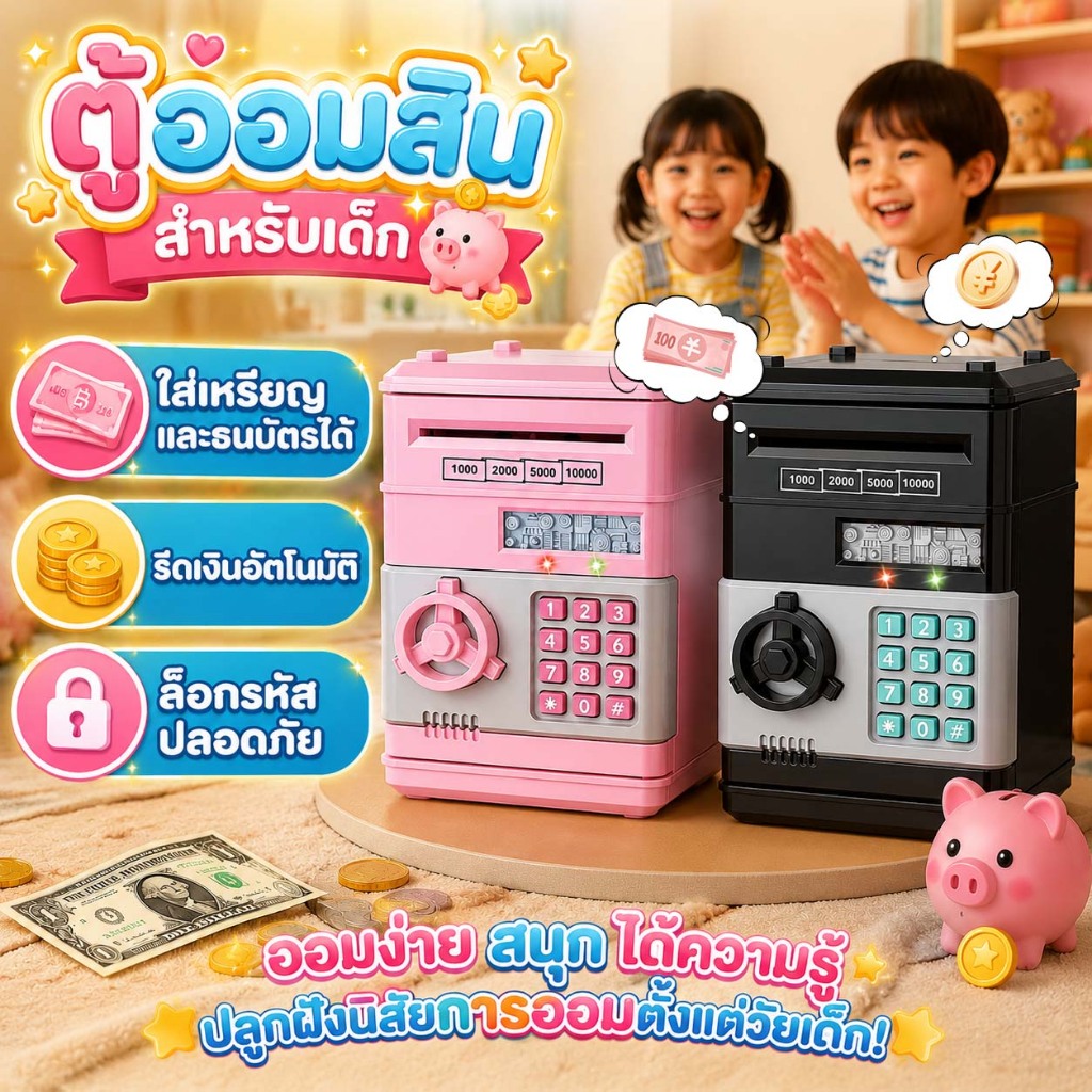 กระปุกออมสิน กระปุกออมสิน ATM ตู้เซฟดูดแบงค์ ประหยัดเงิน ของเล่นสำหรับเด็กผู้ชาย และเด็กผู้หญิง