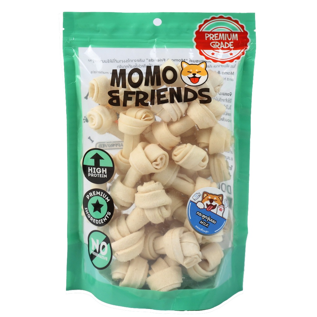 ขนมขัดฟันสุนัข กระดูกจุ่มนม2.5นิ้ว แบรนด์ Momo&Friends Size L(แพ็คใหญ่)