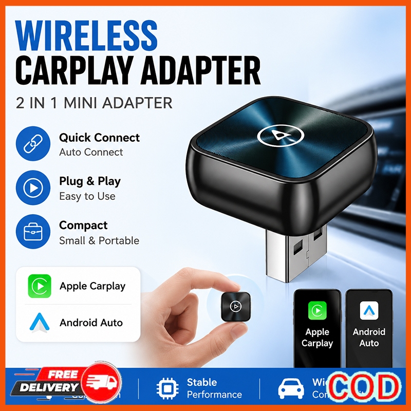 2026 ใหม่ล่าสุด 2-in-1 Wireless CarPlay & Android Auto Adapter | เสียบใช้งานได้ทันที สำหรับรถยนต์ที่มีระบบสายต่อจากโรงงา