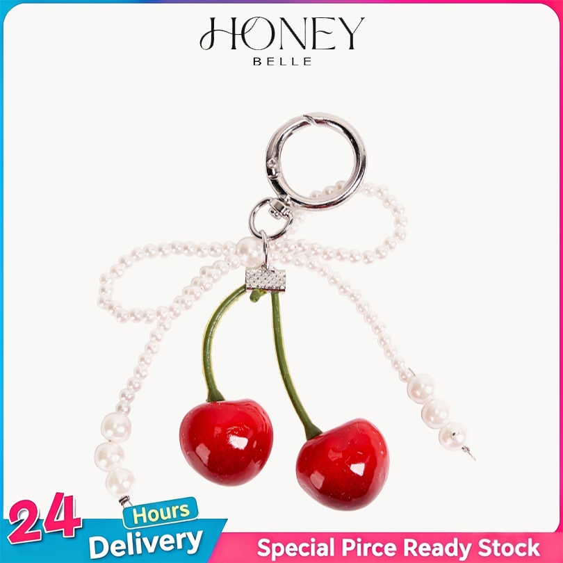HONEY BELLE พวงกุญแจเชอร์รี่โบว์มุก สไตล์เกาหลี INS น่ารัก อุปกรณ์ห้อยกระเป๋าแฟชั่น