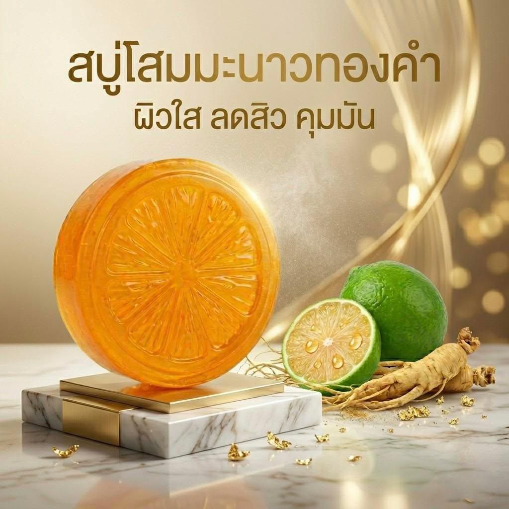 [ของแท้/มี อย.] สบู่โสมมะนาวทองคำ แบรนด์คุณผึ้ง (Khunphoung) ก้อนใหญ่ 100g บำรุงผิวหน้าและผิวกาย ลดสิว คุมมัน กระจ่างใส