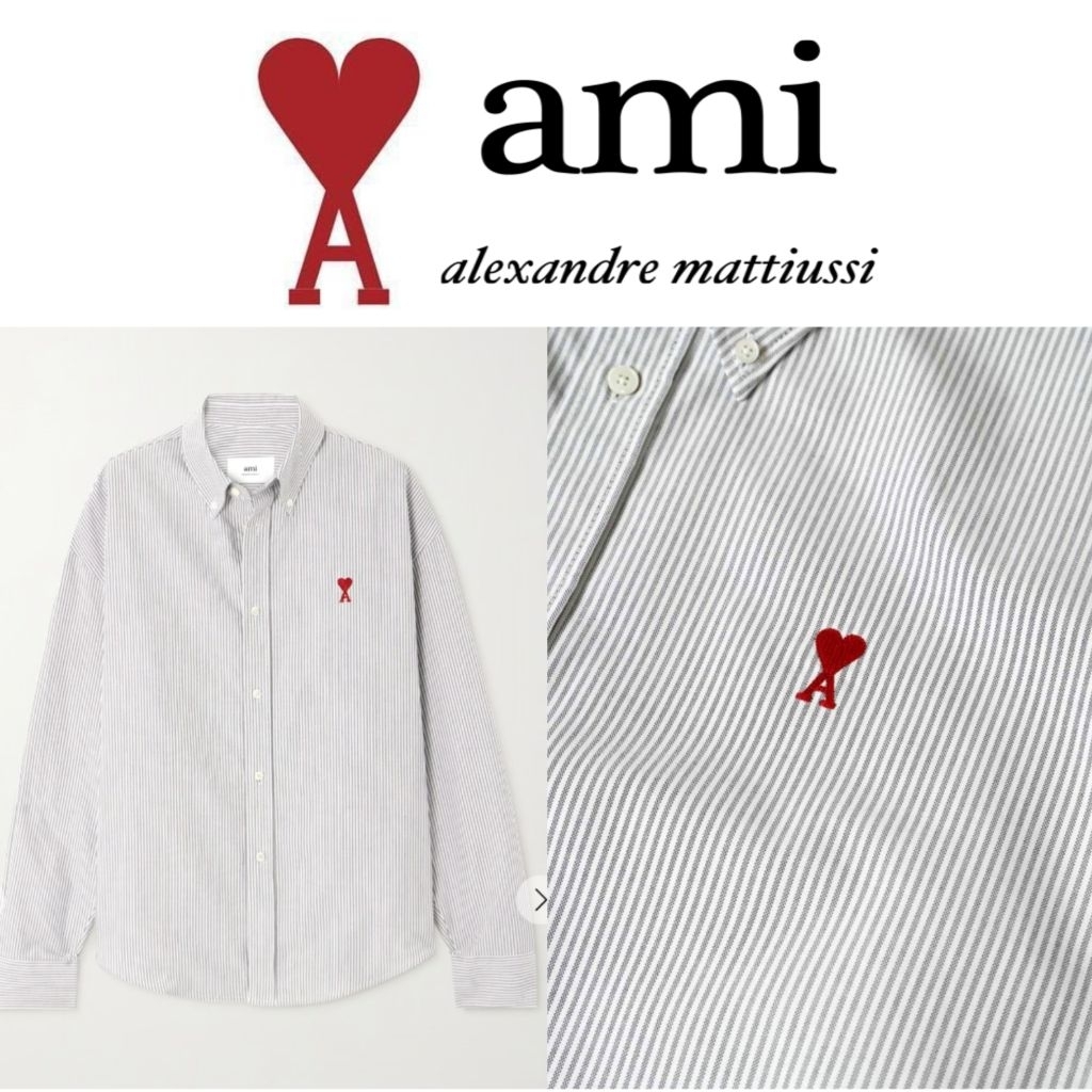 Ami Paris De Coeur Stript Shirt Black