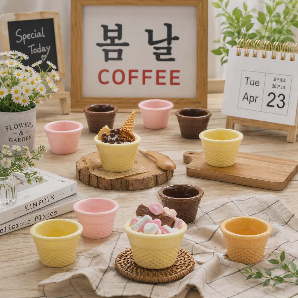 j038 ถ้วยไอติมสีทึบของจิ๋วจำลองเเพ็คละ10ชิ้น
