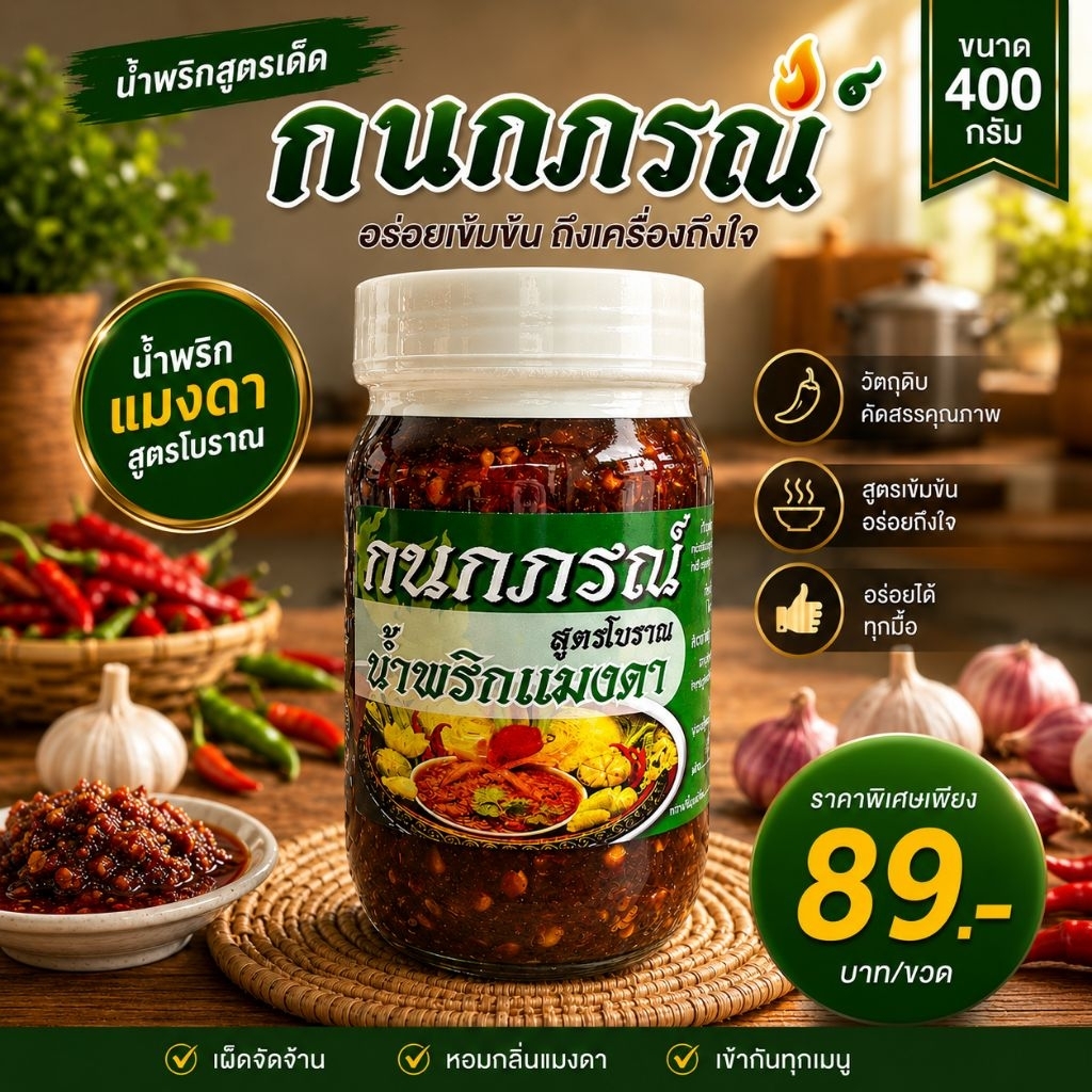 น้ำพริกตาแดงแมงดา กนกภรณ์ สูตรโบราณ (ขนาด 400 กรัม)
