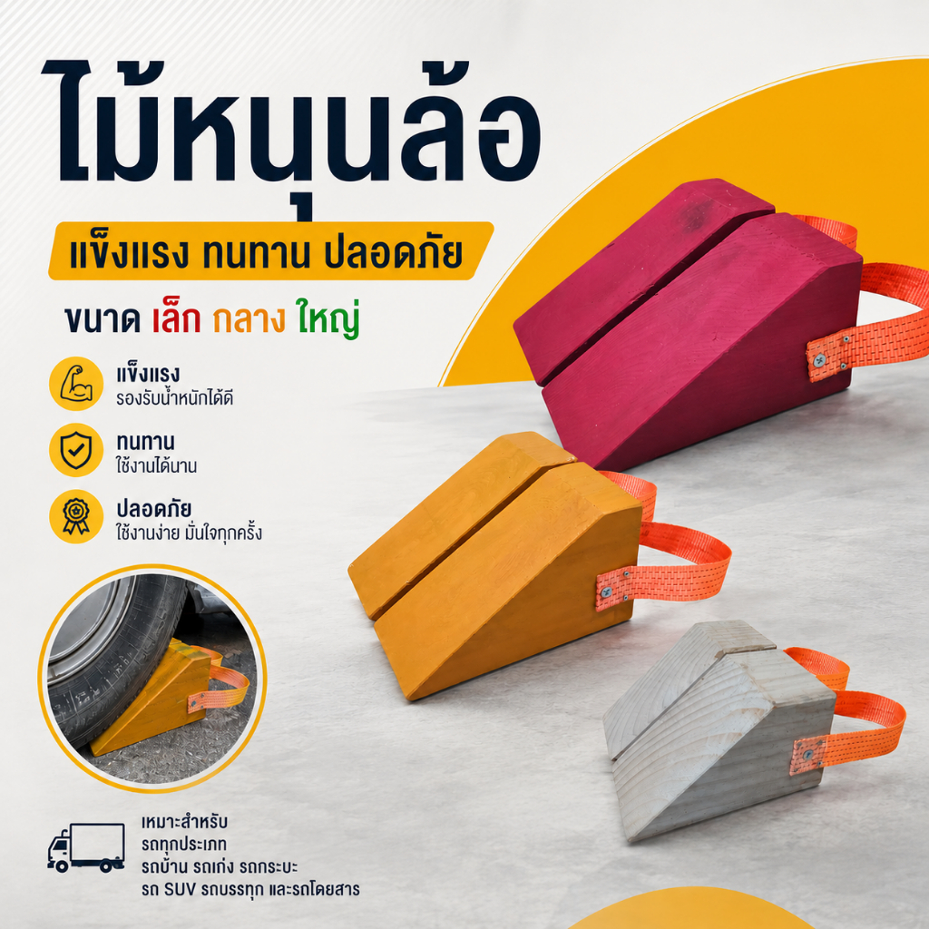 ไม้หนุนล้อรถ หมอนรองล้อรถ ขนาด S M L เหมาะสำหรับรถทั่วไปจนถึงรถบรรทุก แข็งแรง ใช้งานยาวนาน