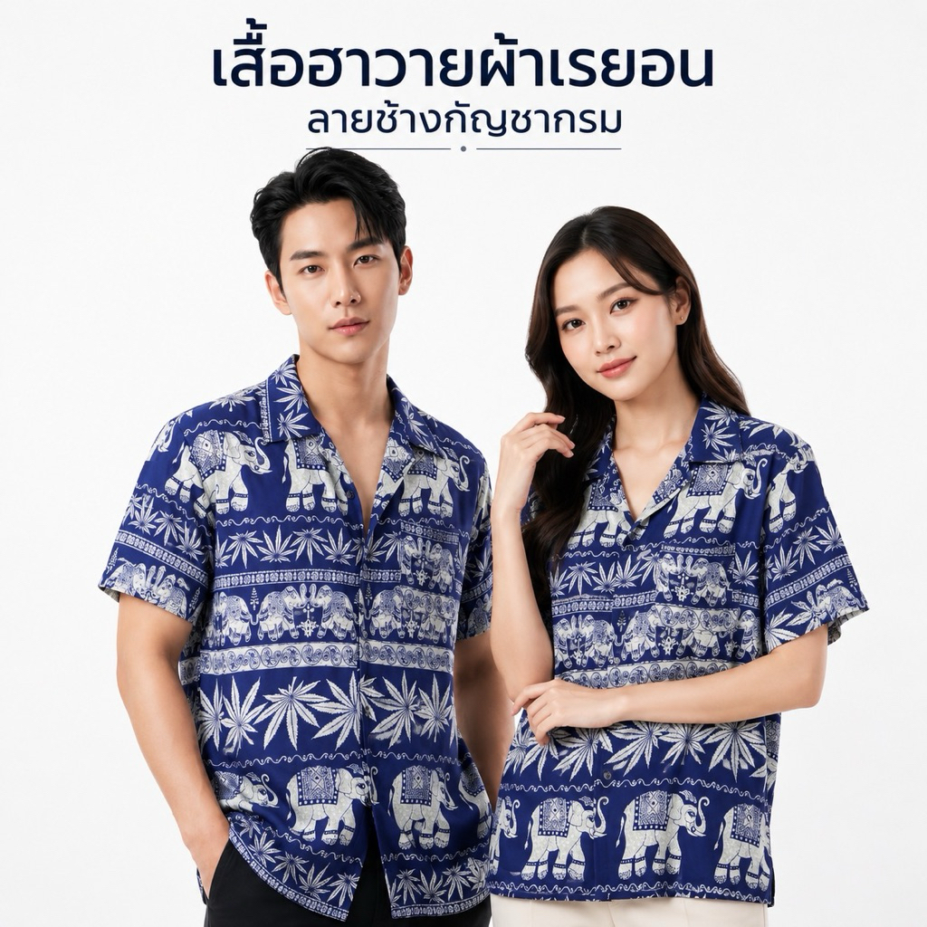 INTERเสื้อเชิ้ต เสื้อฮาวาย “ลายช้างกัญชา” ใส่สบายมาก