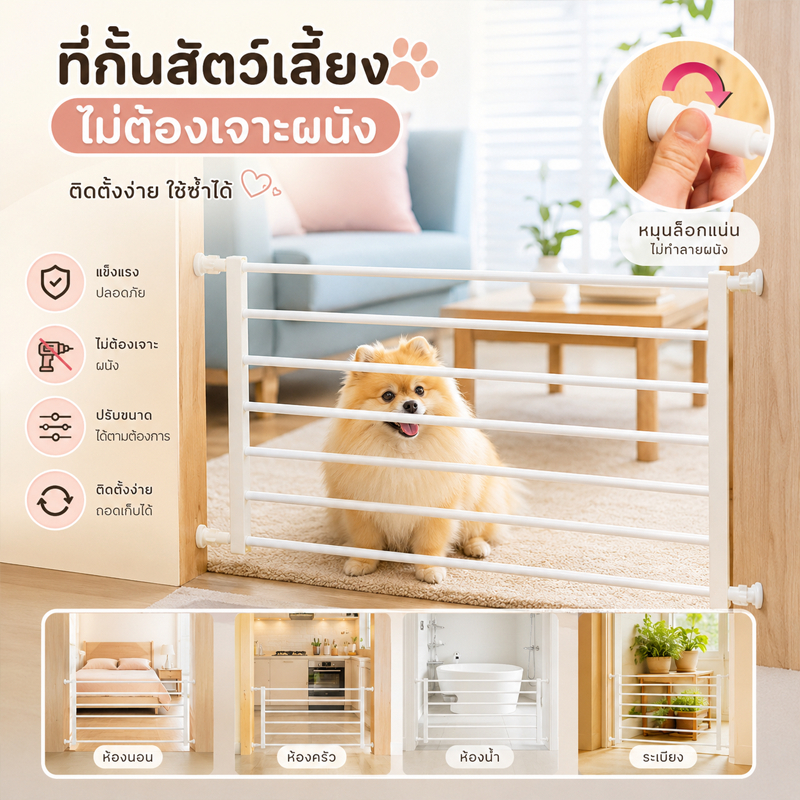 🐱ประตูกั้นสัตว์เลี้ยง สี่ขนาด ม่านรั้วกันสุนัข ไม่ต้องเจาะผนัง ติดตั้งง่าย พับเก็บได้ รั้วกั้นเด็ก