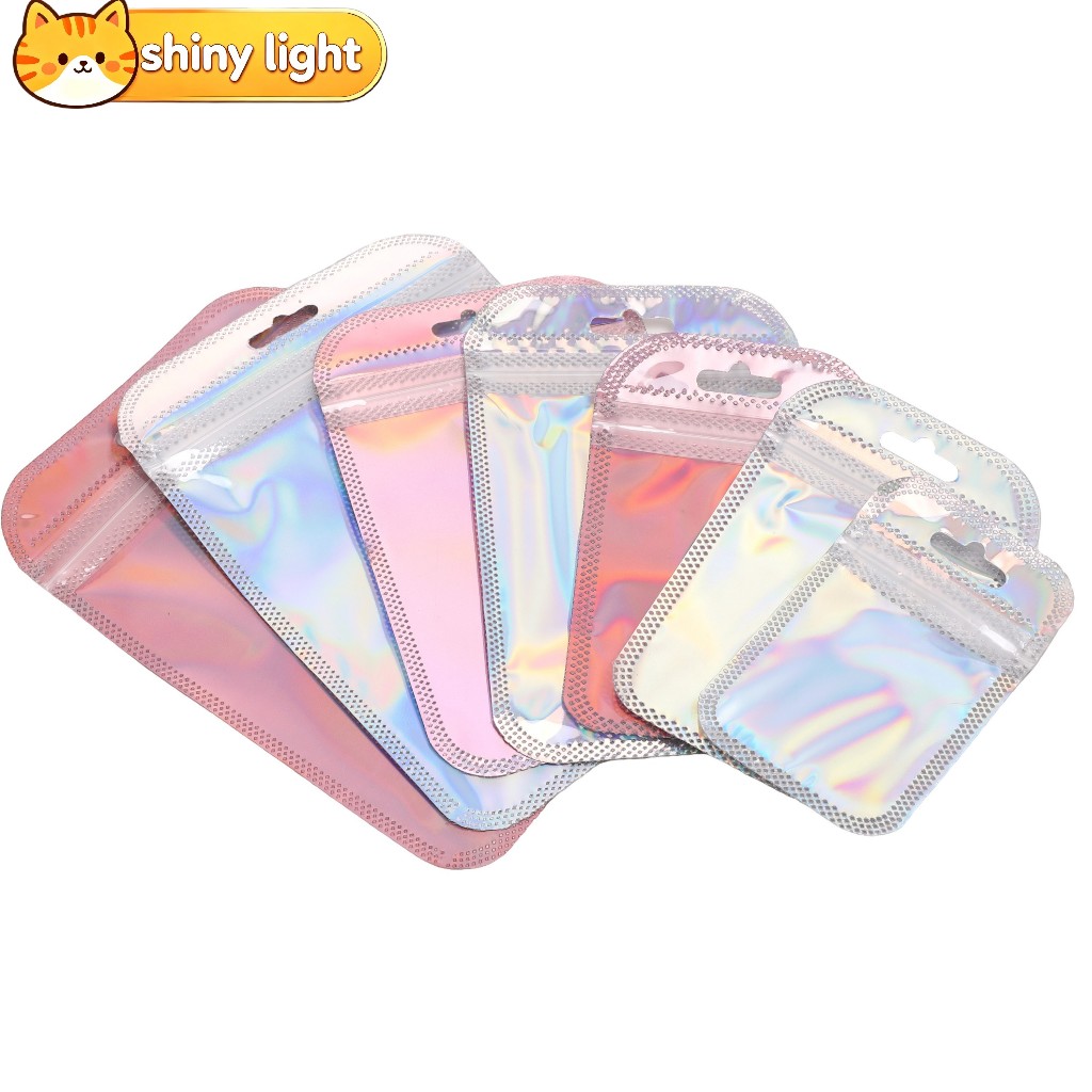 ถุงพลาสติกโฮโลแกรมซีลตัวเอง 10 ชิ้น บรรจุภัณฑ์เครื่องประดับ สำหรับใส่ต่างหู สร้อยคอ ห่อของขวัญ