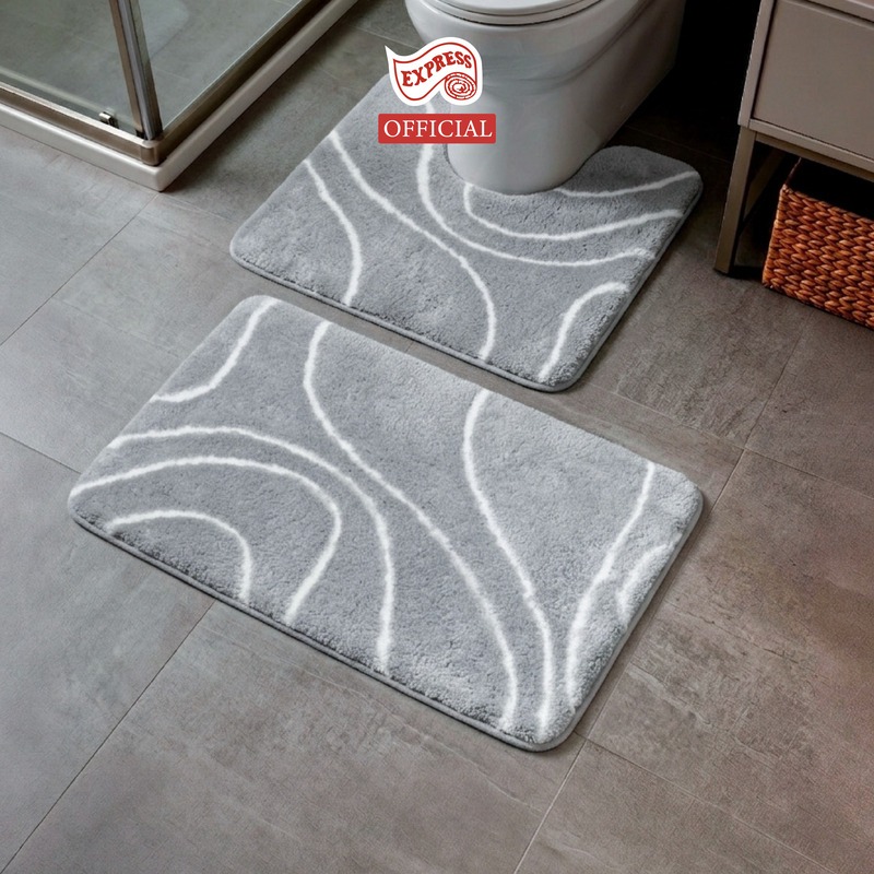 EXPRESS CARPET พรมห้องน้ำ2ชิ้น 45x70cm+ตัวU50x60cm พรมเช็ดเท้า+พรมชักโครก มีกันลื่น ซักได้
