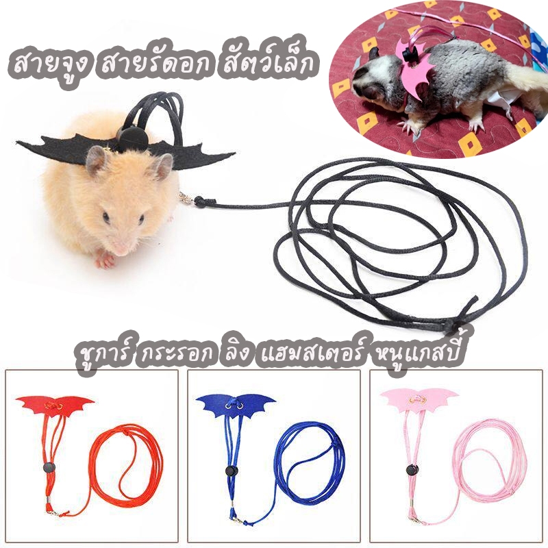 สายจูง สายรัดอก ชูการ์ กระรอก ลิง ดอร์เมาส์ หนูแฮมสเตอร์ หนูแกสบี้ สายจูงหน้าอกและหลังรูปปีกปีศาจ