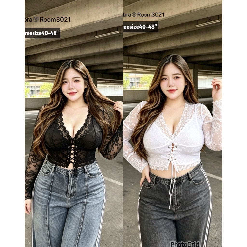 TN325.เสื้อแขนยาวลูกไม้ รุ่นแต่งตาไก่สานอก