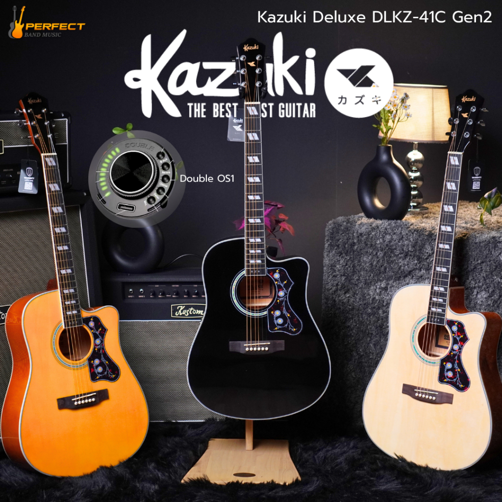 Kazuki Deluxe DLKZ-41C Gen2+Double OS1 กีตาร์โปร่งทรานอคูสติก พร้อมกระเป๋า ปิ๊ก ประแจ สินค้าพร้อมจัด