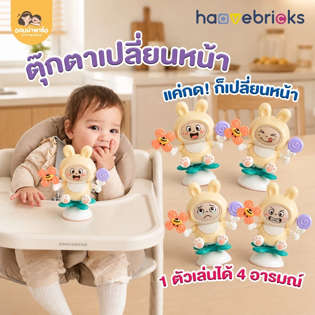 HaaveBricks ตุ๊กตาเปลี่ยนหน้า กดเปลี่ยน 4 หน้า ของเล่นบนโต๊ะทานข้าวเด็ก